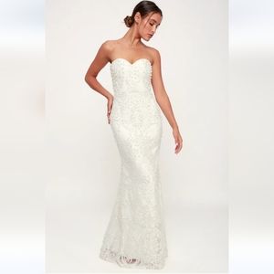 NWT Lulus Bariano Pearl Embellished Wedding Ivory Dress Gown